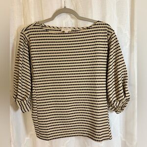 LOFT | Black and Cream Striped Mid Sleeve Top | Size Petite Large
